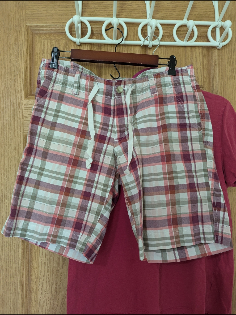 Eddie Bauer Plaid Cotton Shorts in Pink, Red and Green